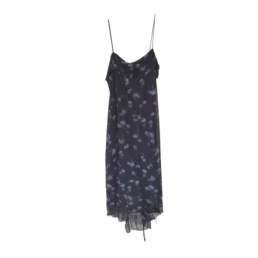 Vintage 90s Women's Fairycore Dress Blue Floral Glitter Whimsical Asymmetric